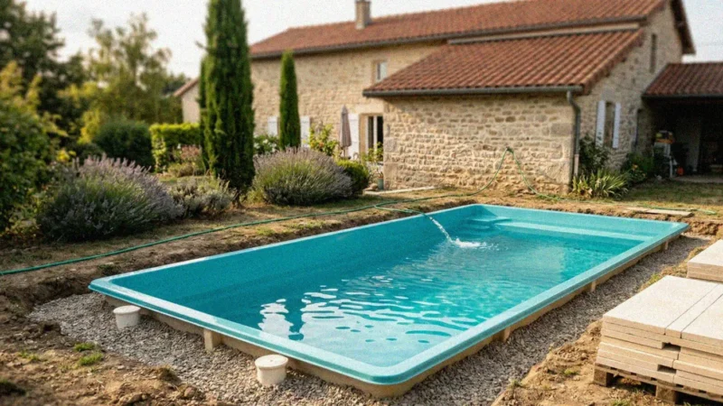 Prix piscine coque 8x4 : budget complet en 2026